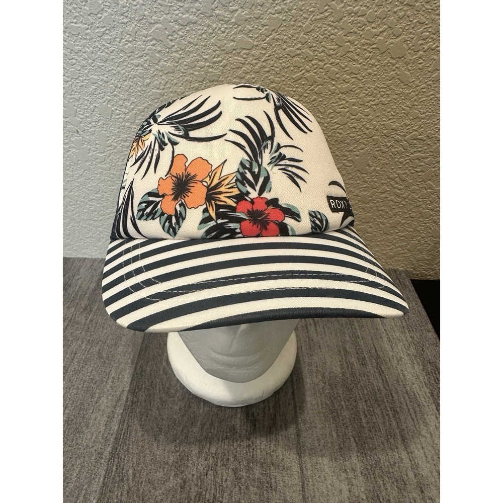 Roxy Trucker Hat Womens Snapback White Mesh Cap Floral Hawaiian Aloha Surfer‎
